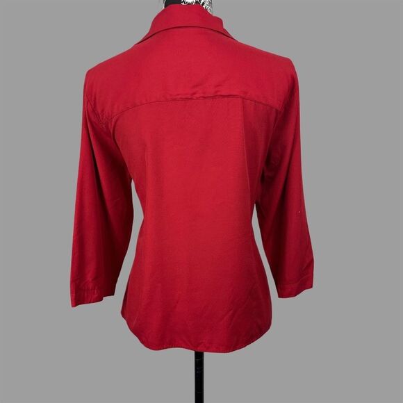 Karen Scott Collared 3/4 Sleeve Button-Up Blouse - Women’s Large - Deep Red - Picture 4 of 5